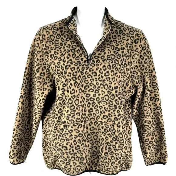Susan Graver Weekend Womens XL Leopard Print Pullover Shacket Kangaroo Pocket - Picture 7 of 16